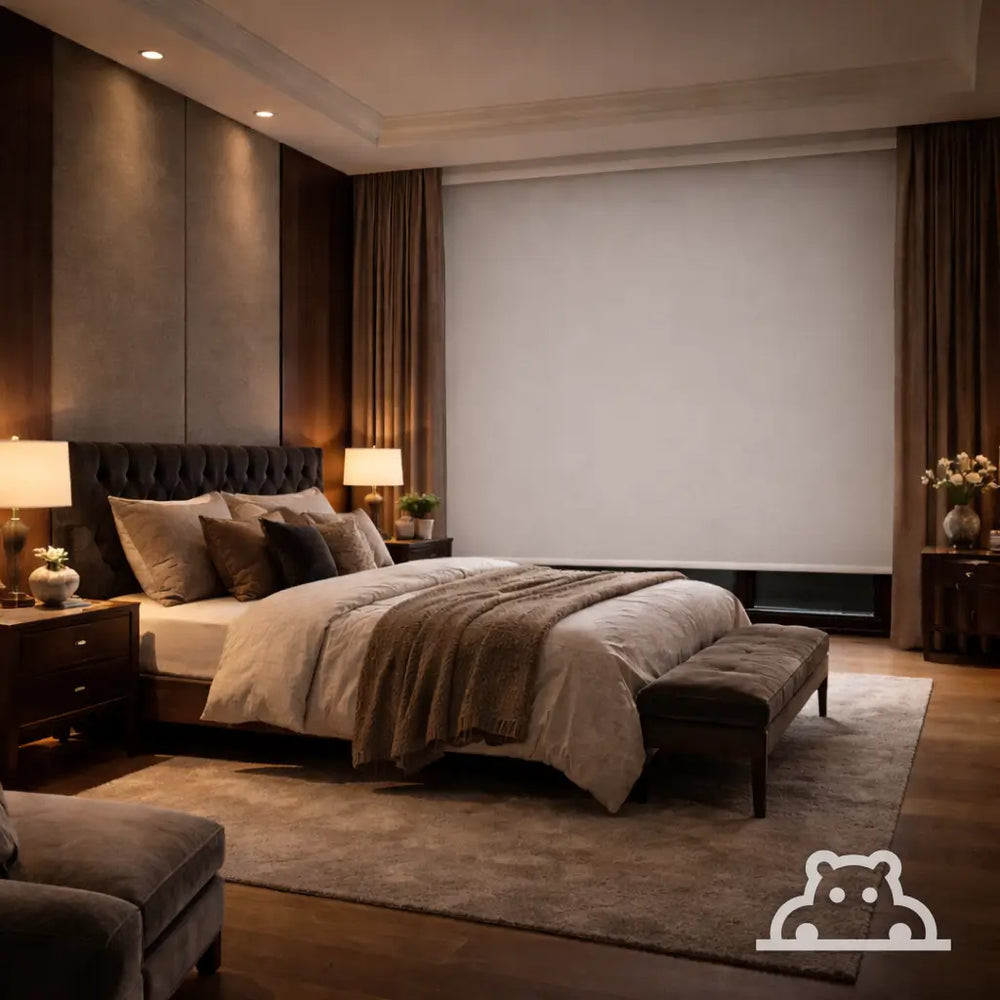 Hippo Shades Premium Collection Blackout Roller Shade in White, 100% closed for total darkness and thermal insulation.