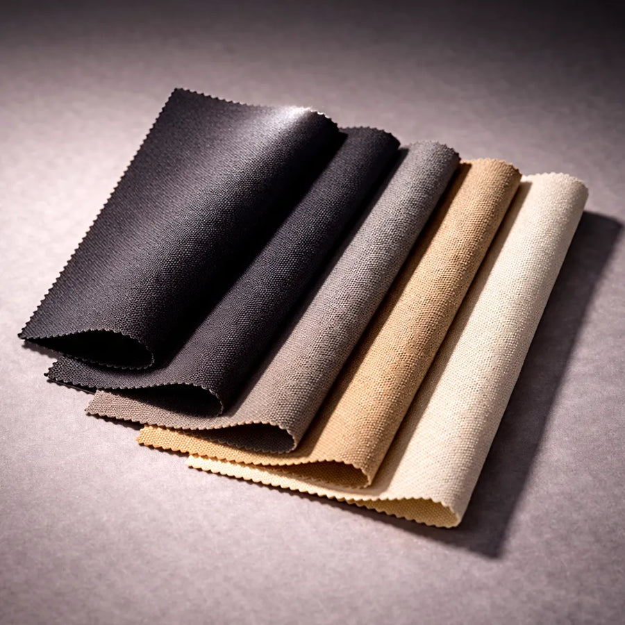 Roller shades semi-blackout fabric swatches with soft light filtering textures in neutral colors
